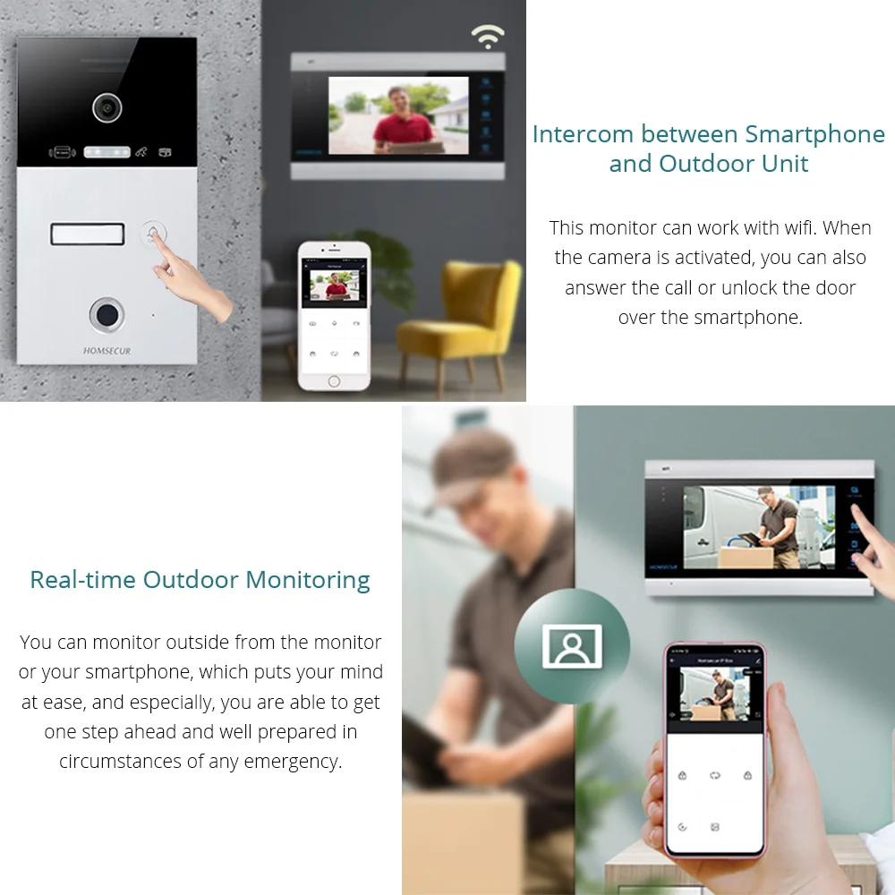 HOMSECUR 7 &quotпроводной WI FI видео телефон двери внутренной связи Системы 1.3MP карты