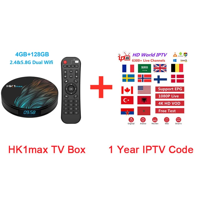 4G128G(1 Year IPTV) HK1 MAX Android9.0 Смарт ТВ коробка с 1 год Европа арабский Бельгия голландский Франция код IPTV полный 6300+ каналы и 7900 VOD телеприставка - Цвет: 4G128G(1 Year IPTV)