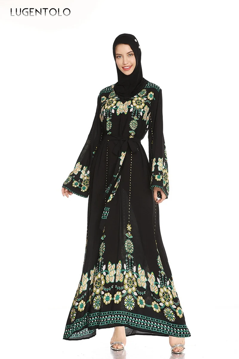 Lugentolo женское длинное платье с длинным рукавом весенне-летние модные