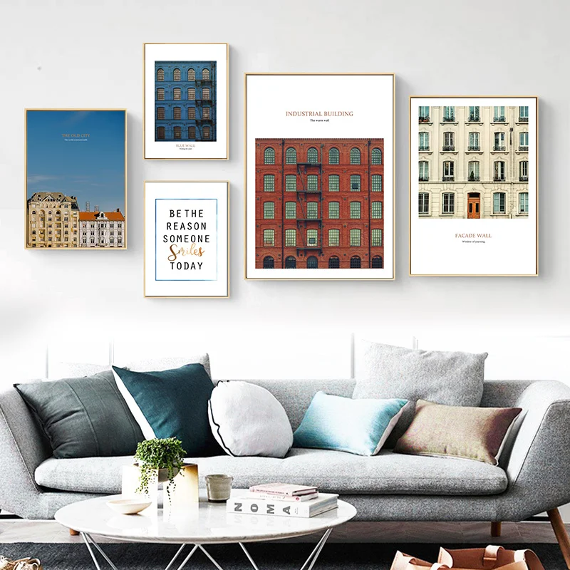 

Simple Nordic Art Window Architecture Poster Modern Industrial building Wall Art Canvas Painting Decorative living room Bedroom