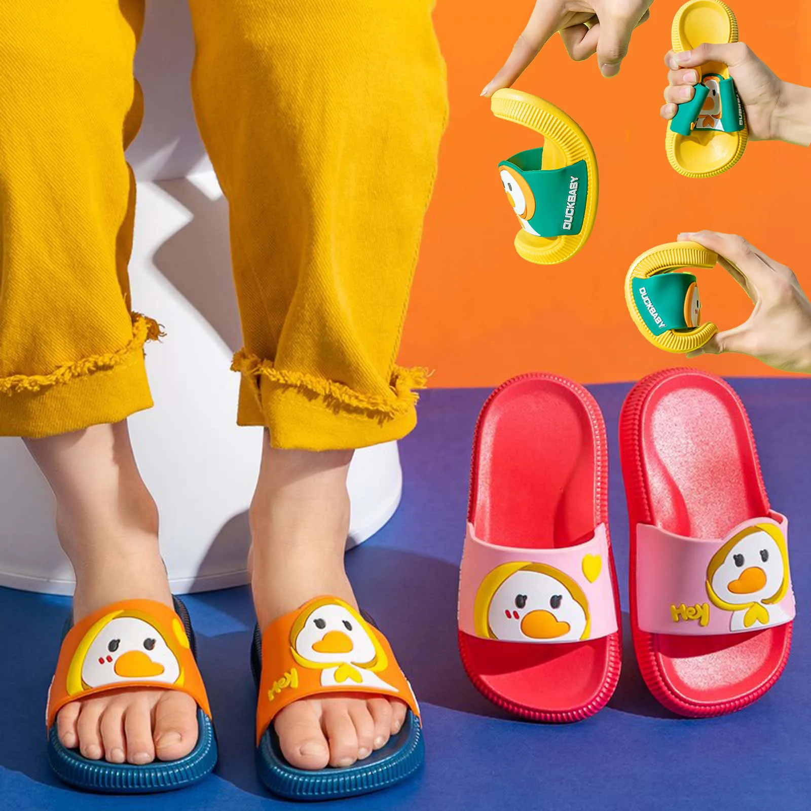 

2-7Y Cartoon Goose Slippers Sandals For Boys Girls Non-slip Summer Baby Toddler Soft Home Bathing Beach Sandals Slippers Shoes