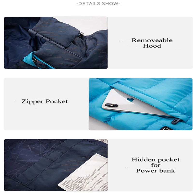 

ZYNNEVA Outdoor Heating Jacket Winter Thermal Heated Vest Men Women Adjustable Heater Waistcoat Hooded Removable Clothing GC1102