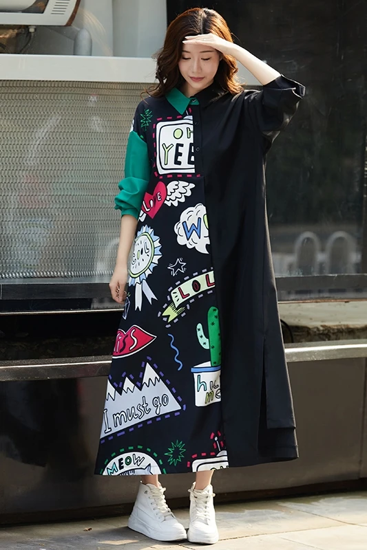 

COIGARSAM Fashion Print Shirt Womens tops Spring Casual Patchwork Loose Women shirts 688