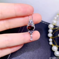 fine jewelry 925 pure silver inlaid natural garnet girl luxury fashion seal chinese style gem pendant necklace support detection