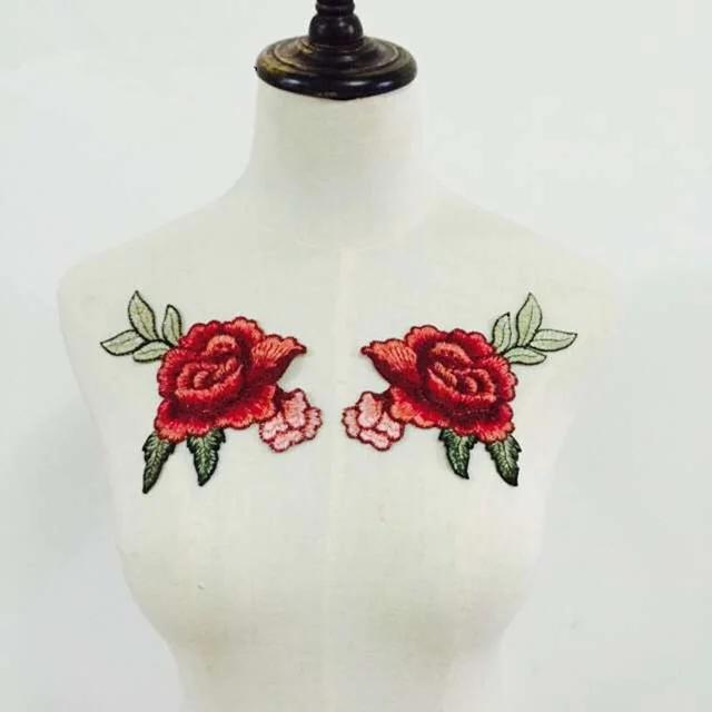 2 шт./компл. роза Вышитые нашивки цветы Стикеры для одежды Parches Para La Ropa аппликация вышивка цветок патчи - Цвет: 1PAIR