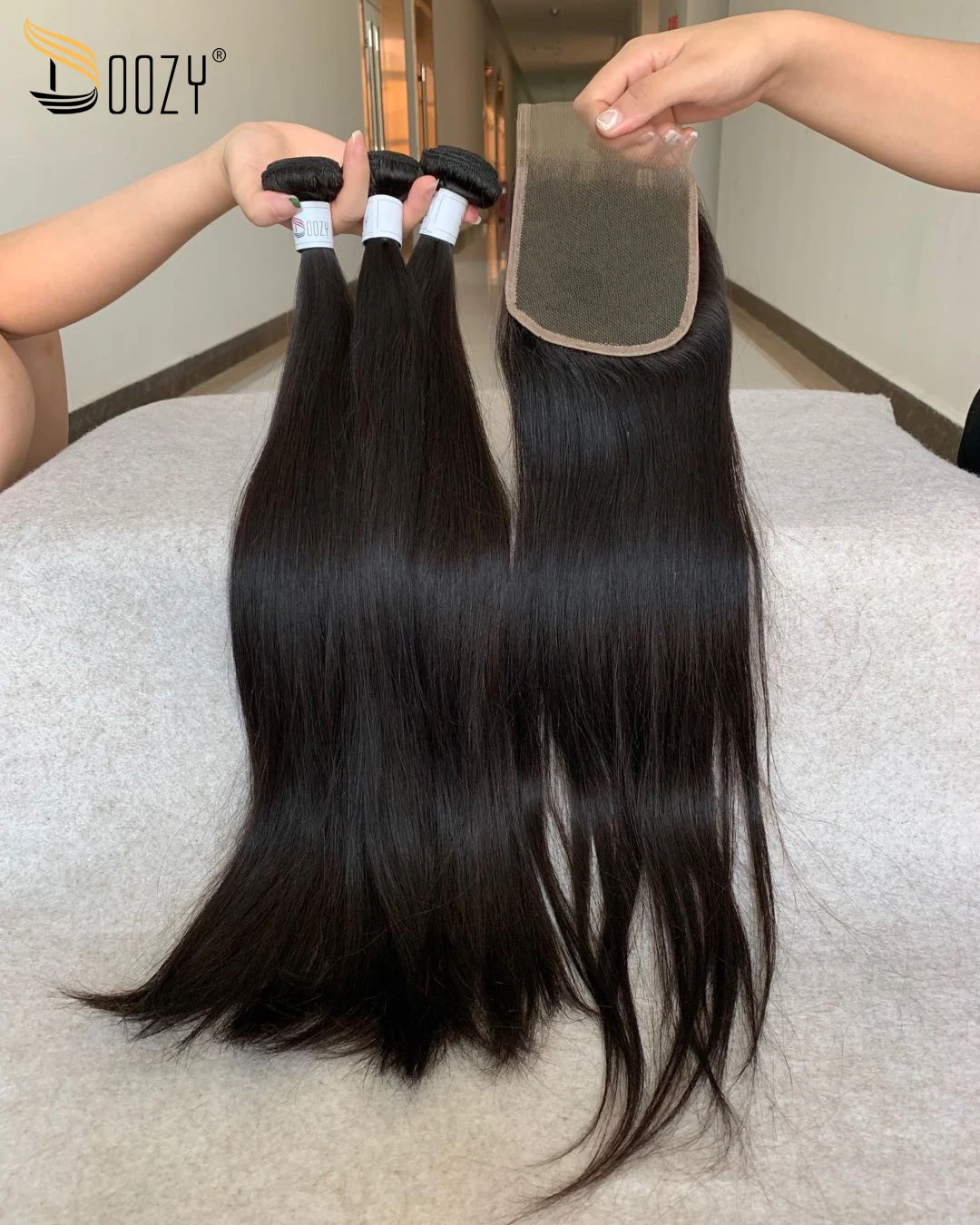 Doozy волосы 10A прямые перуанские девственные человеческие 3 пучка с закрытием
