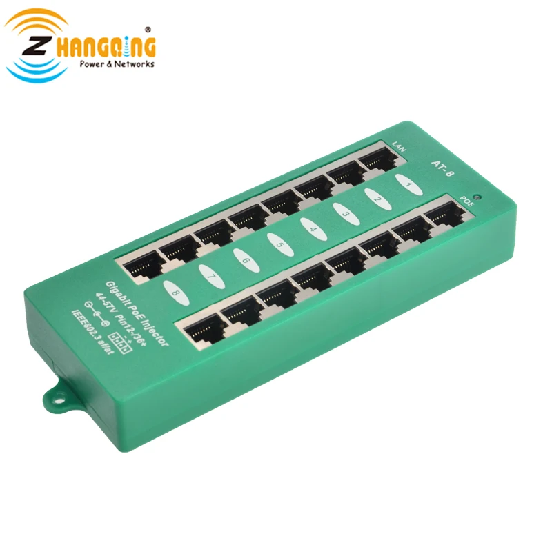 Active Negotiating 8 Port 802.3at On-Demand Gigabit PoE Injector Power Over Ethernet For PoE Cameras IP Phones WiFi Access Point