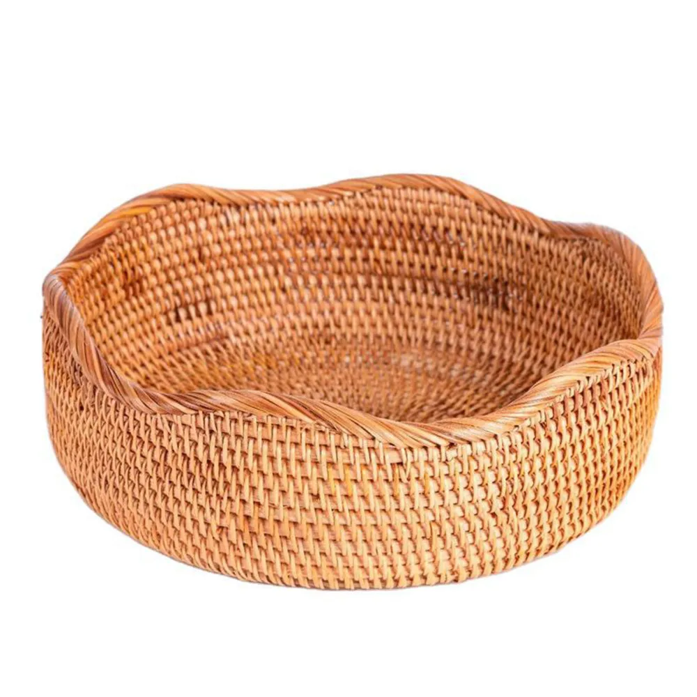 

Tray Rattan Storage Basket Kitchen Organizer Home Decor Wave Style Design Household Woven