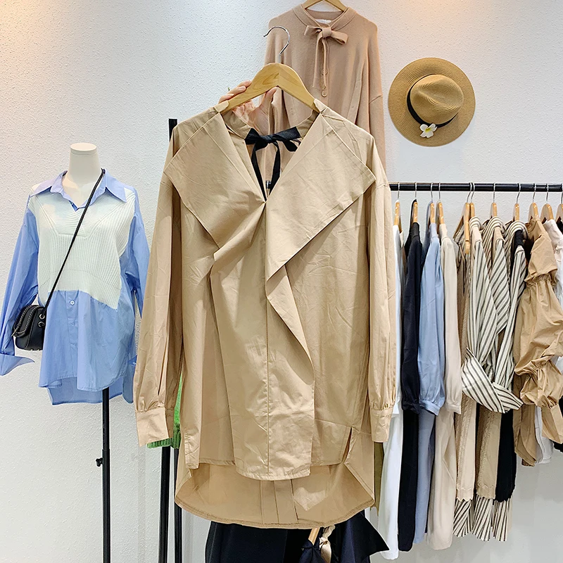 [EWQ] 2020 весна осень новинка v образный вырез Боковой разрез открытая спина трос