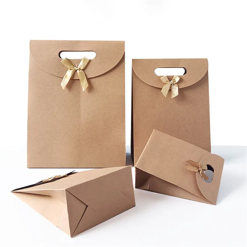 

5/10 Pcs Kraft Paper Gift Box for Wedding Party Supply Creative Ribbon Bowknot Portable Envelope Packaging Bags for Business