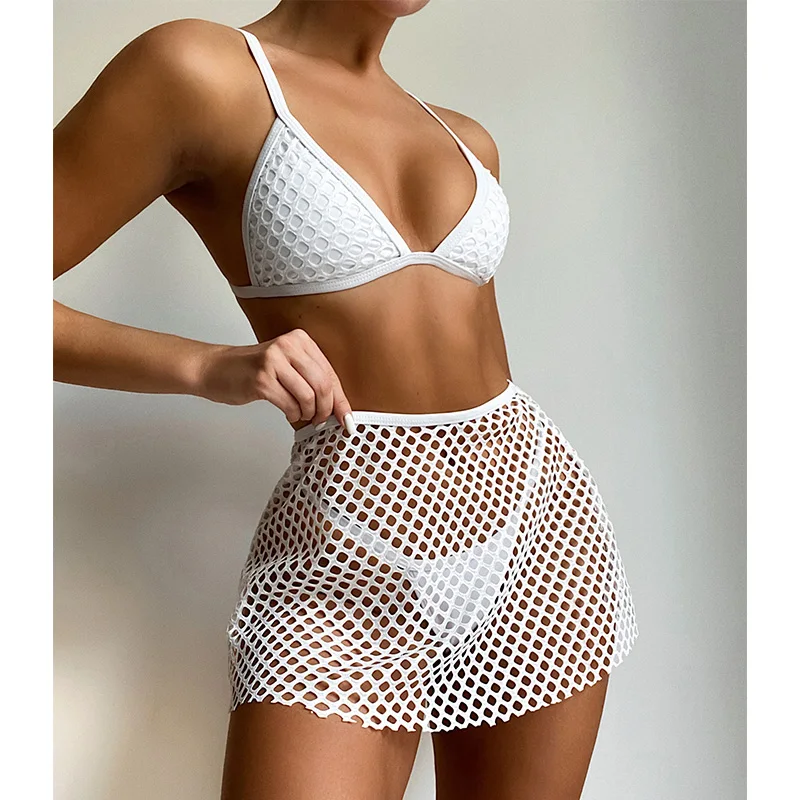 

Solid Bikinis Sexy 3 Piece Swimwear Women Hollow Out Beach Dress 2021 Bathing Suit Sexy Thong Swimsuit Push Up Bikini Set Beach