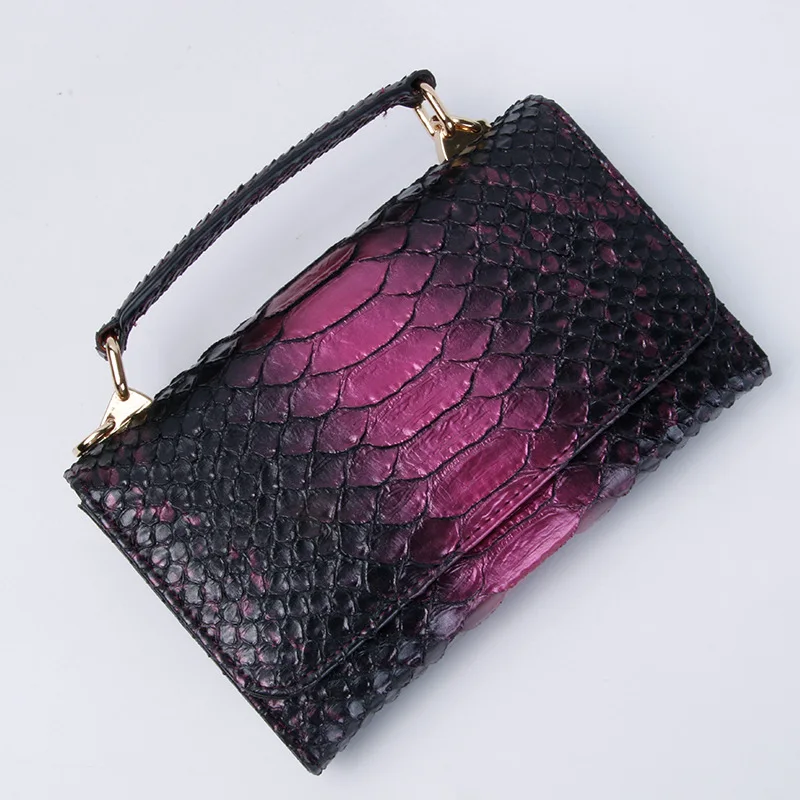Large Black Purple Дизайнерские сумки на плечо из натуральной кожи питона и змеиной кожи, сумка через плечо на цепочке, новая модная трендовая сумка - Цвет: Large Black Purple