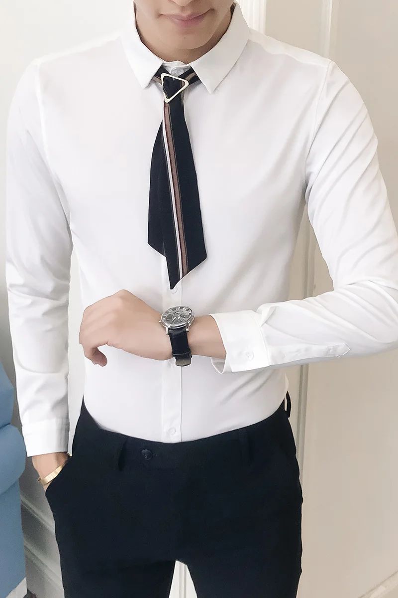 

Autumn Men 2019 Shirts Casual Slim Fit Long Sleeve Shirt Men Wedding Prom White Shirts Dress Men Streetwear Chemise Homme