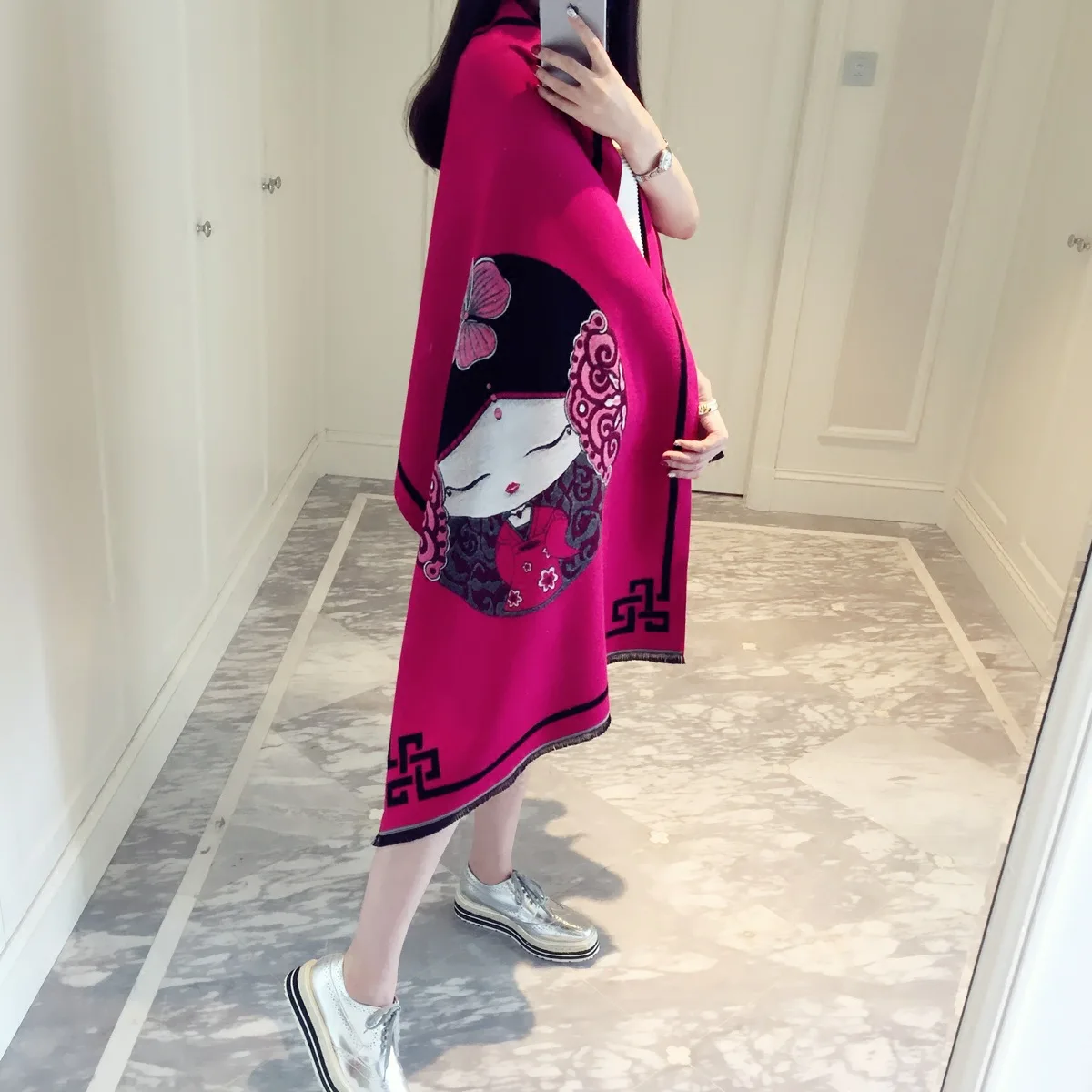 

Muffler Chinese Style Imitation Cashmere Scarf For Women's Untra Long Wrap Cape Thickened Shawl Neck Pashmina cachecol feminino