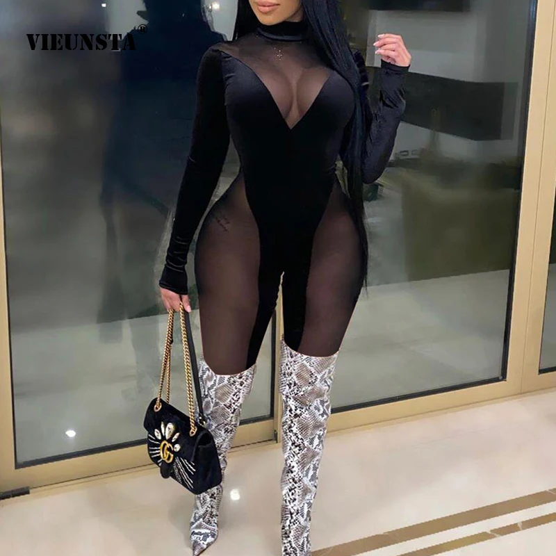 

Весенний цельный бархатный комбинезон в стиле пэчворк, женский элегантный Облегающий комбинезон с круглым вырезом для клувечерние, сексуа...