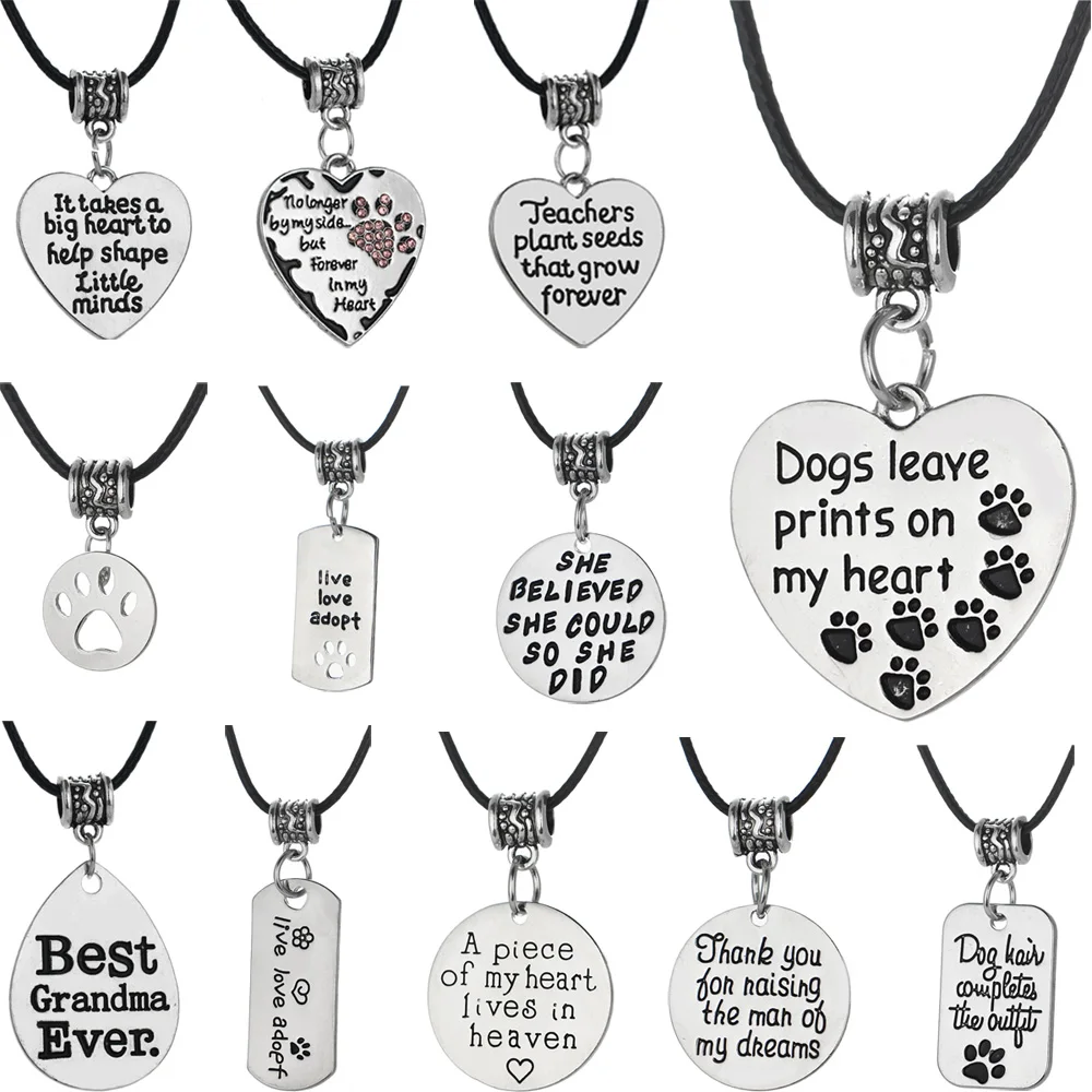 Собачьи кошачьи лапы любовь сердце круг кулон ожерелье веревка кожаная цепь