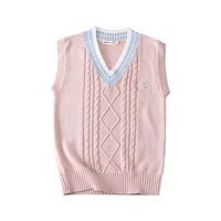 pink sweater sleeveless knit vests pullovers v neck sweaters coat for jk school uniform fashion embroidery spring autumn clothe
