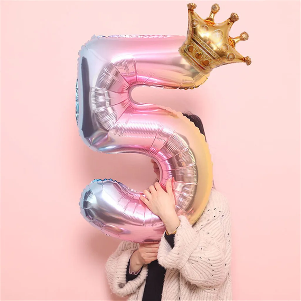 Crown Number Foil Balloons Ballon Happy Birthday Decoration 32 Inch Party Decorations Kids Wedding Decor C301016 | Дом и сад