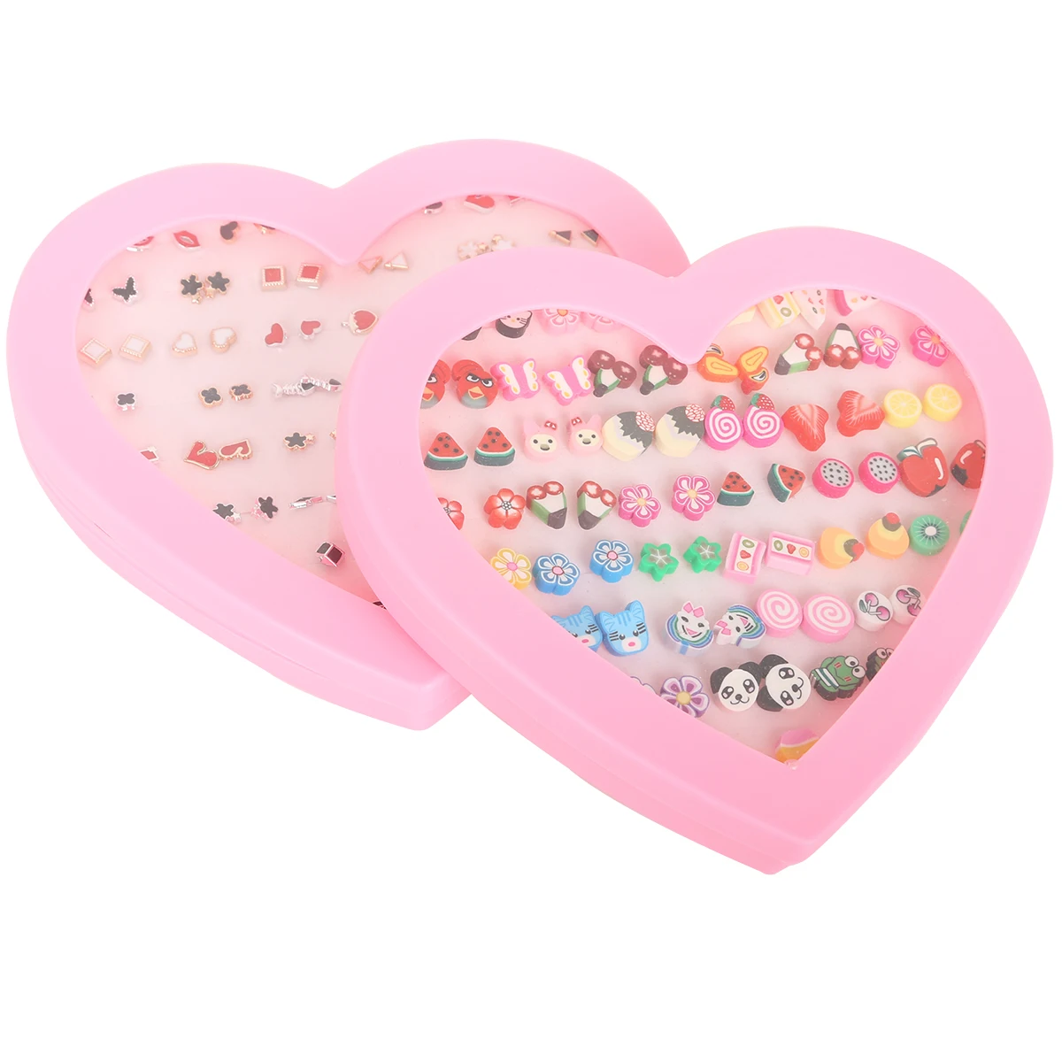 36Pairs/box Mix Cute Cartoon Hypoallergenic Plastic Love Flowers Stud Earrings Set For Women Girl Pearls Jewelry Gift |
