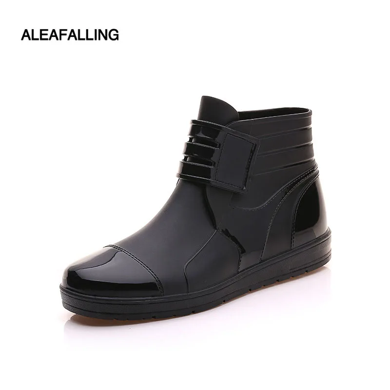 

Aleafalling Pvc Waterproof Rain Boots Waterproof Flat With Shoes Men Rain Unisex Water Rubber Ankle Boots Buckle Botas M014