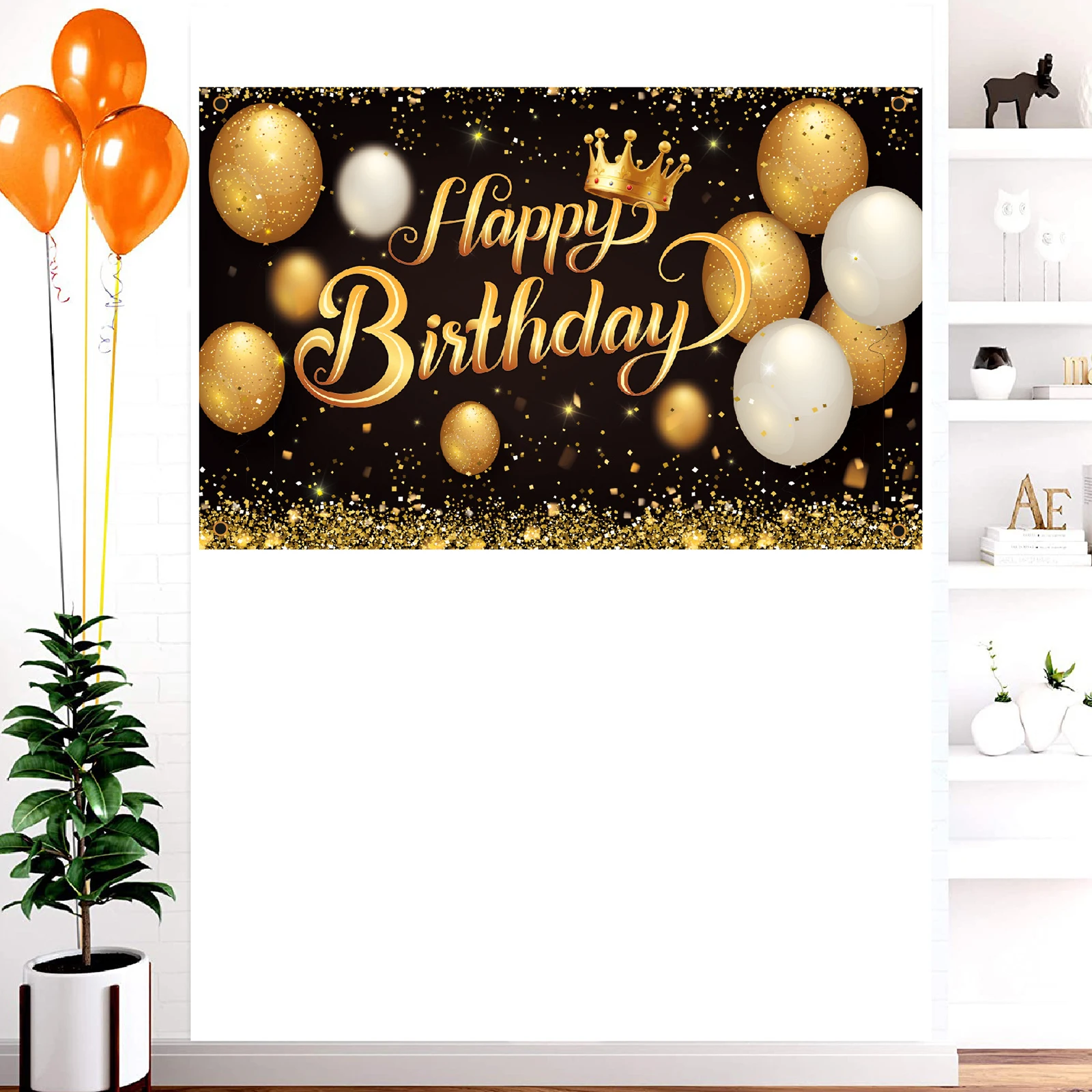 Фон с днем рождения баннер большой черный золотой шар звезда Плакат Стенд