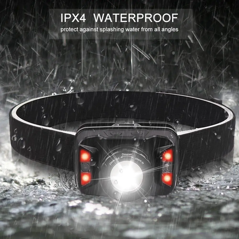 Мощный светодиодный налобный фонарь с зарядкой от USB суперъяркий датчиком