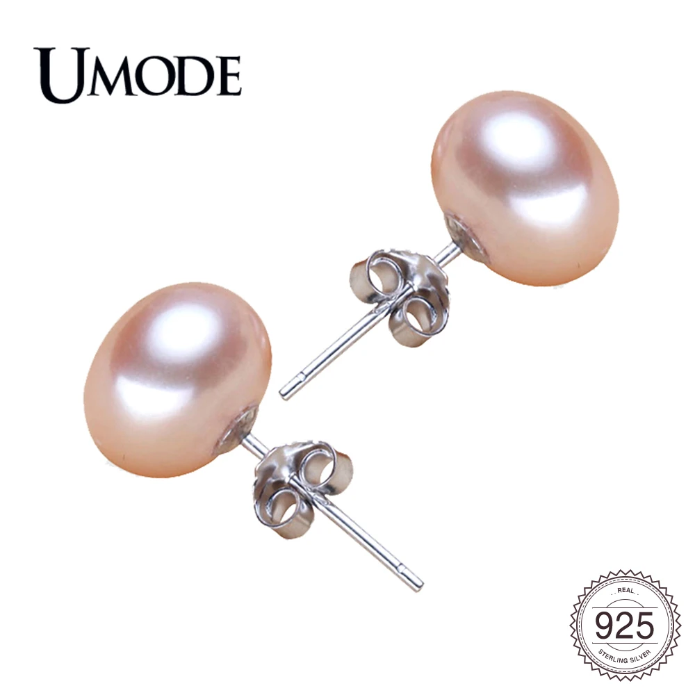 UMODE белый розовый фиолетовый жемчуг 925 пробы серебряные серьги гвоздики для