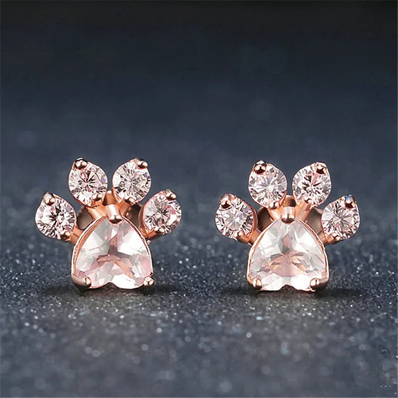 

Prevent allergy Cute Cat Paw Earrings For Women Fashion Rose Gold Earring Pink Claw Print Bear and Dog Paw Stud Earrings eh113