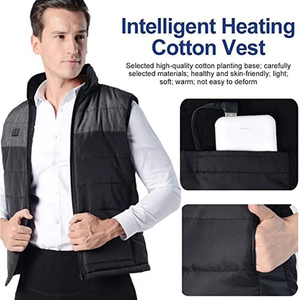 

USB Self Heating Vest 4 Areas 3 Gears Heated Vest Man Thermal Self Vest Jacket Outdoor Unisex Heating Vest Warm Electric Vest