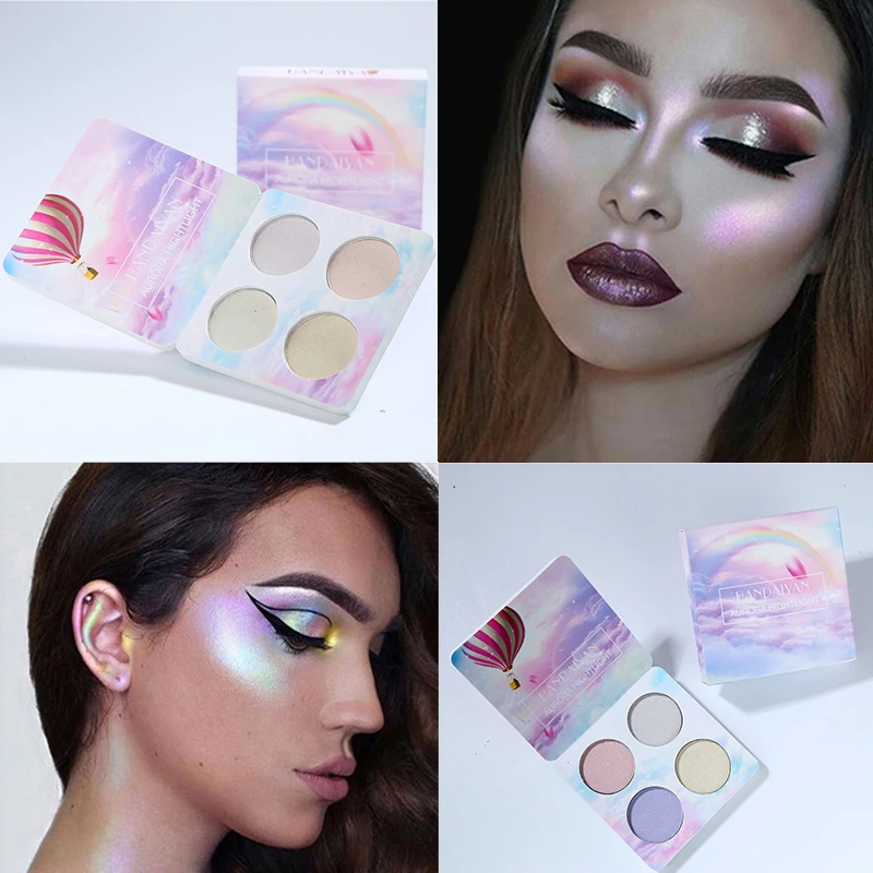 4 вида цветов Светящиеся тени для век Pallete Хамелеон блестящий порошок Осветляющий
