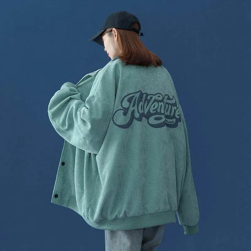 

Baseball Uniform Corduroy Spring and Autumn Jacket Loose Korean Style Sports Top