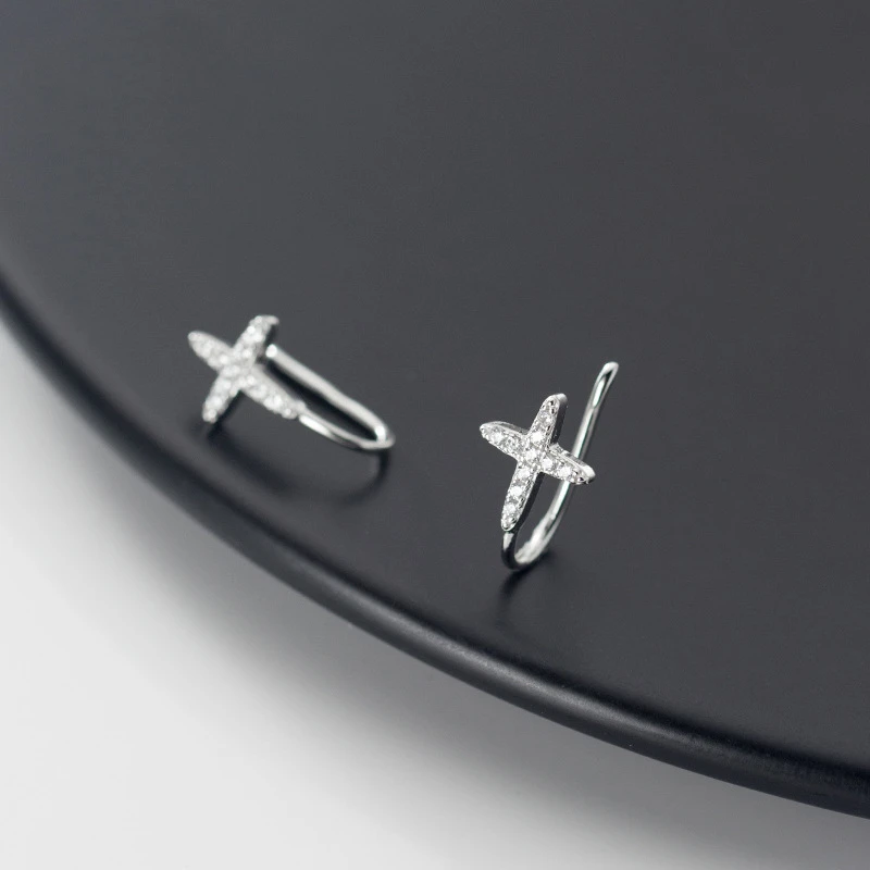 

925 твердого стерлингового серебра крест Форма усыпанные серьги с цирконием кубической огранки для женщин, девушек, ювелирные изделия