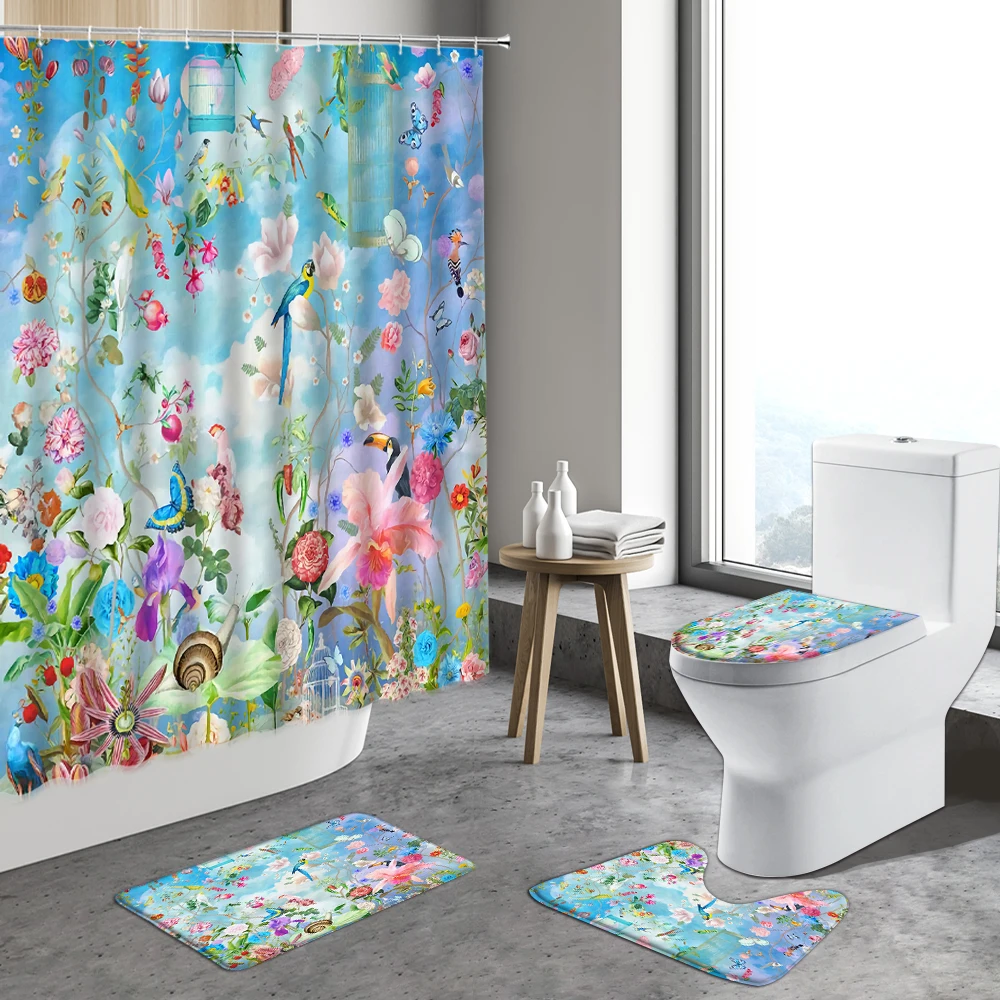 Цветная Цветочная занавеска для душа животные попугай домашний декор растения