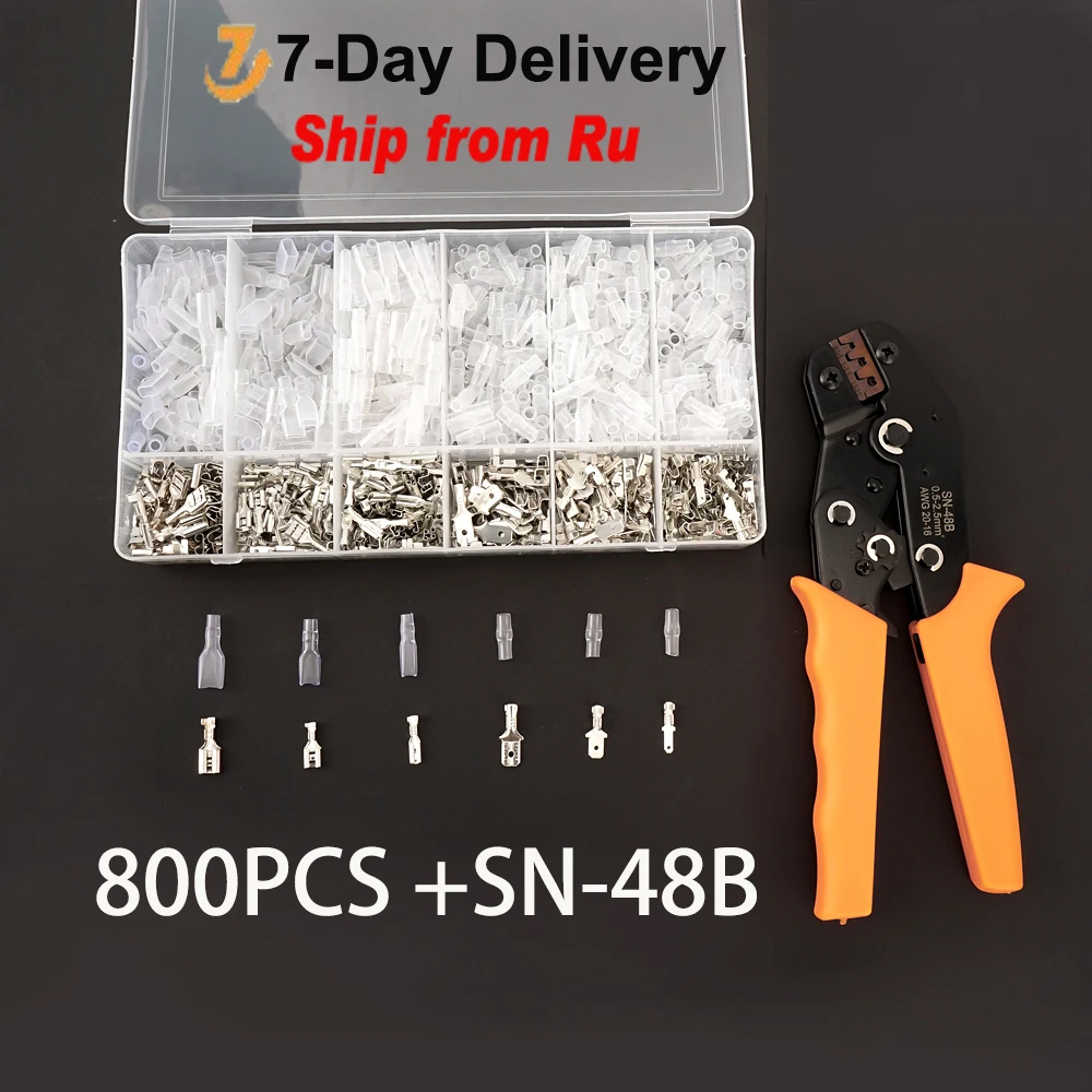 

800PCS 0.5-2.5mm Terminals SN-48B Insulated Seal Electrical Crimp Wire Connectors Wire Crimping Pliers Set Spade Terminal