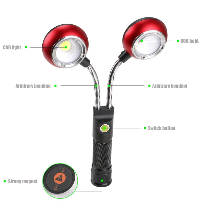 

Work Light Flexible Bendable Double Head COB LED net Work Light USB Torch Lamp Rechargeable Light