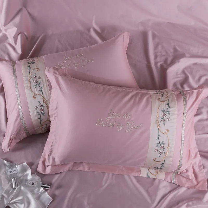 

HOME-2021-800TC Egyptian cotton luxury pink bedding set king duvet cover and pillow cases