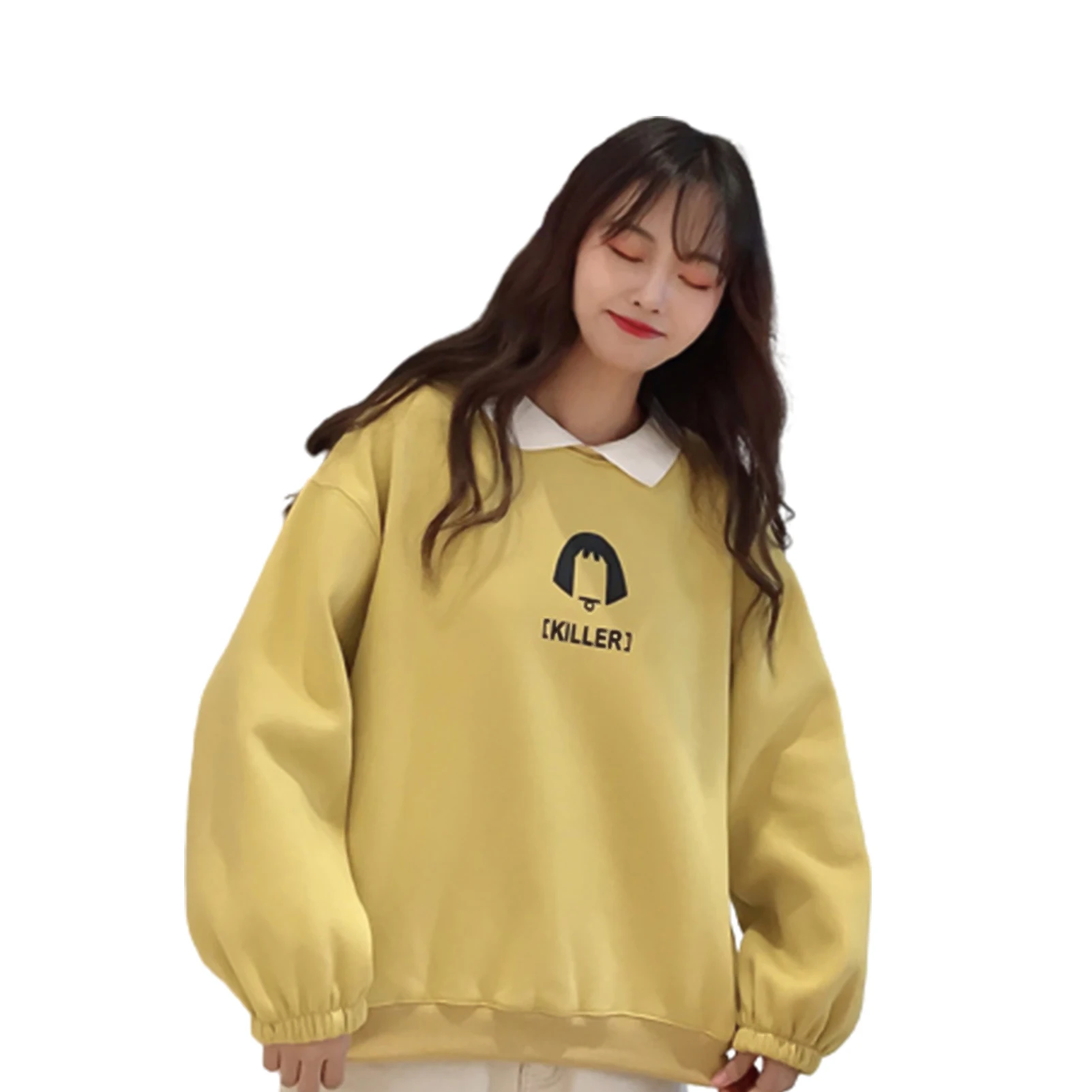 Women Autumn Long Sleeve Turn Down Collar Letters Print Plush Sweatshirt Hoodie