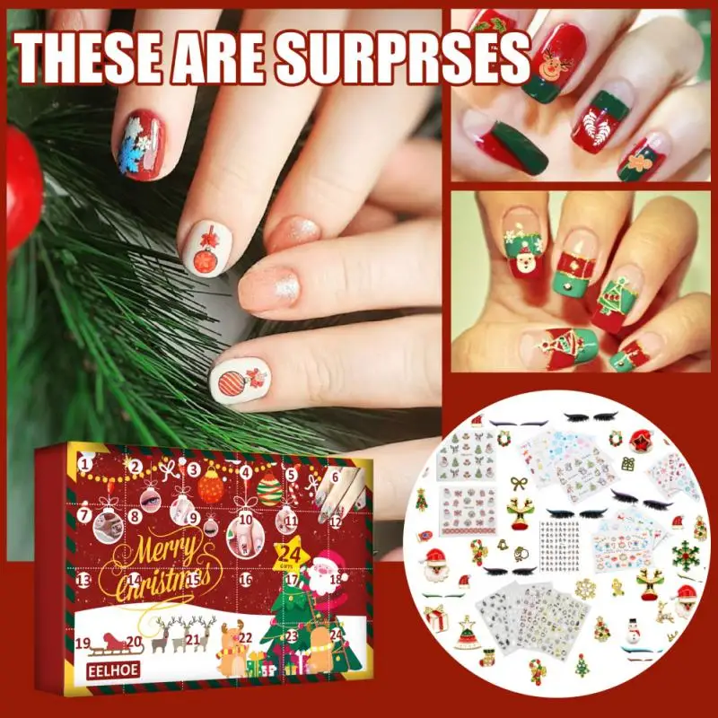 

EEIHOE 24 Grid Makeup Blind Box Christmas Beauty Blind Box Nail Sticker Small Ornaments Surprise Gift Christmas Party Gift Decor