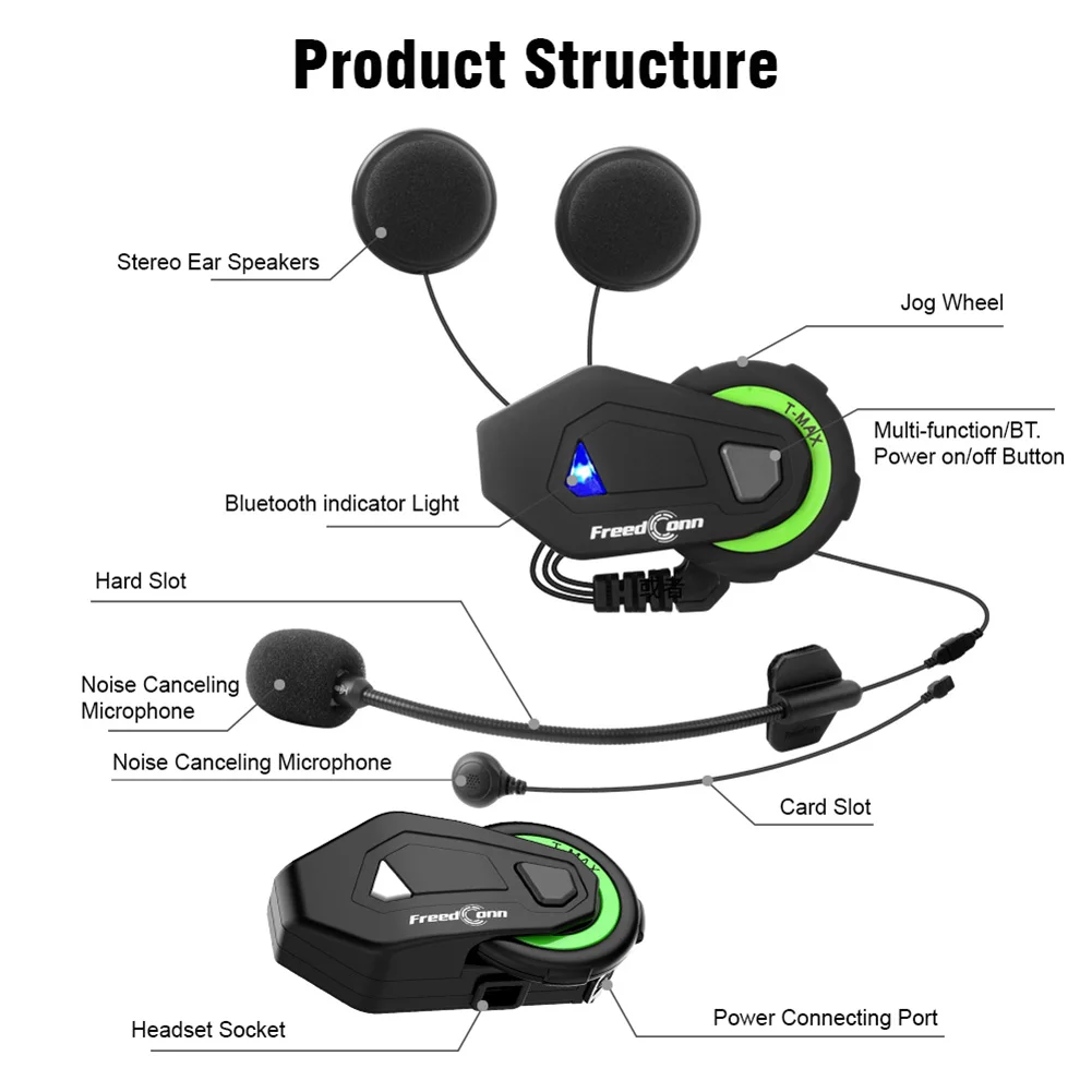 

Motorcycle Helmet Bluetooth 5.0 Stereo Headset Waterproof Motorbike Helmet Handsfree Wireless Earphones with FM Radio Microphone