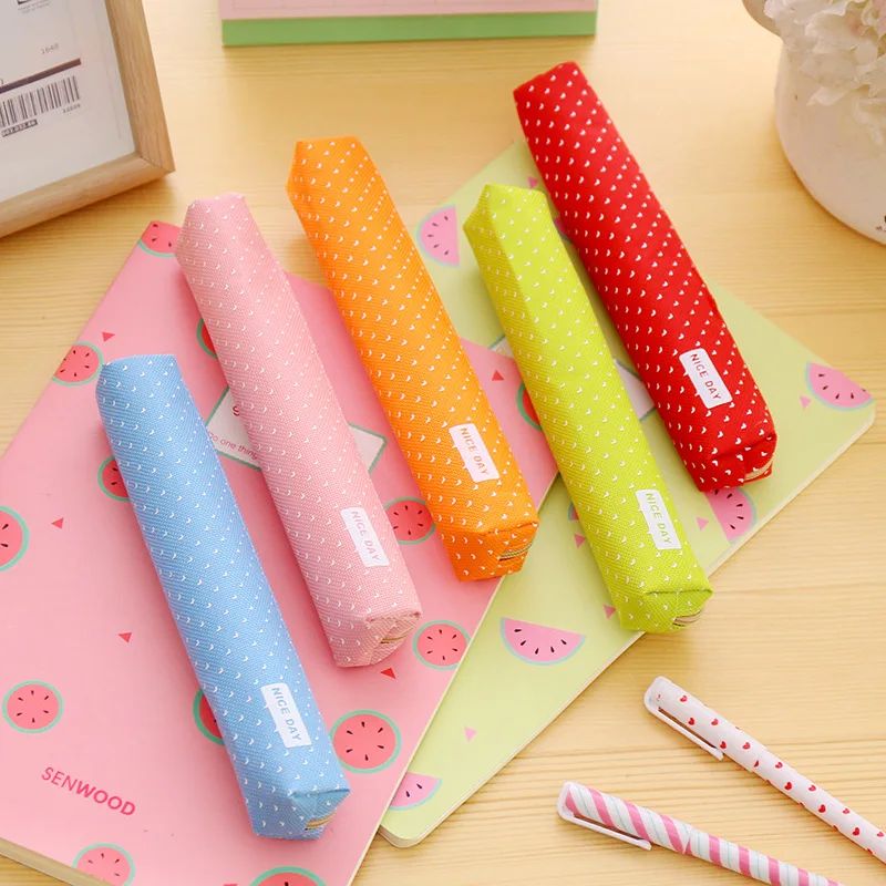 8 Pcs Polka Dot Long Pencil Case Korea Small Fresh Candy Color Stationery Bag Children Canvas Pencil Bag Materiais Escolares