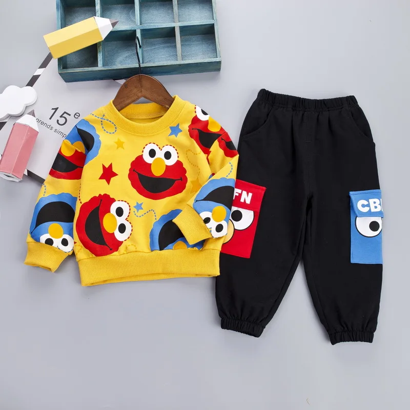 

0-4 years 100% Cotton boy girl clothing set 2021 new autumn active cartoon cute kid suit children baby clothing T-shirt+pant