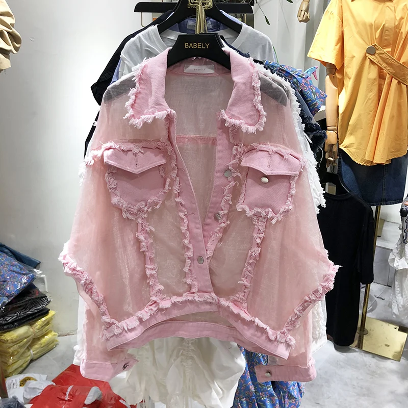 Куртка женская джинсовая с отложным воротником шифоновая свободная