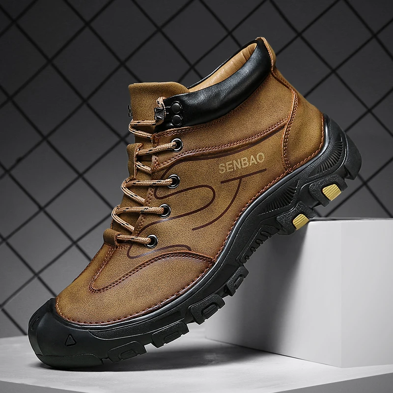 

Men's Leather High-Top Shoes Outdoor Hiking Non-Slip Oxford Shoes Thick Rubber Sole Vacation Casual Shoes Retro Style Men Shoes
