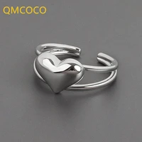 qmcoco new style silver color smooth surface women heart shape ring for korean women trendy simple fashion jewelry gifts