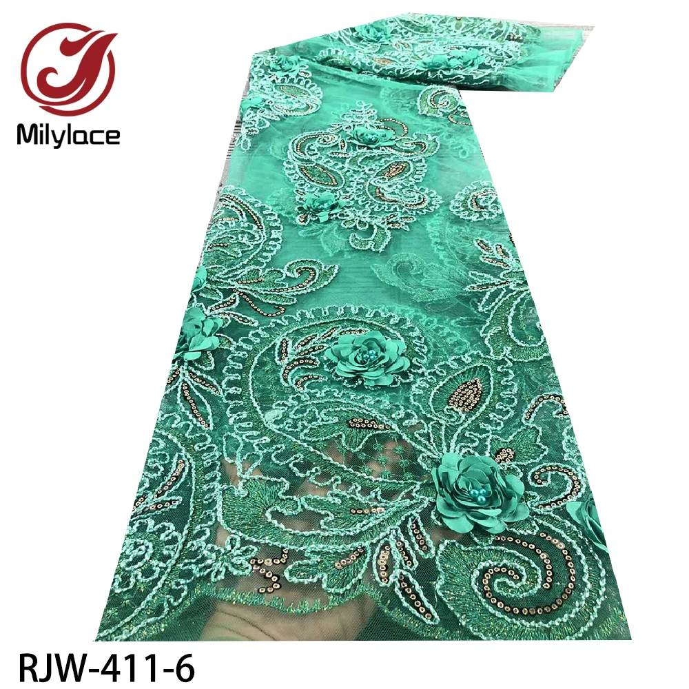

Milylace African 3D Flower Lace Fabric 2020 Beaded Lace Embroidered Tulle French Sequins Lace for Nigerian Wedding Dress RJW-411