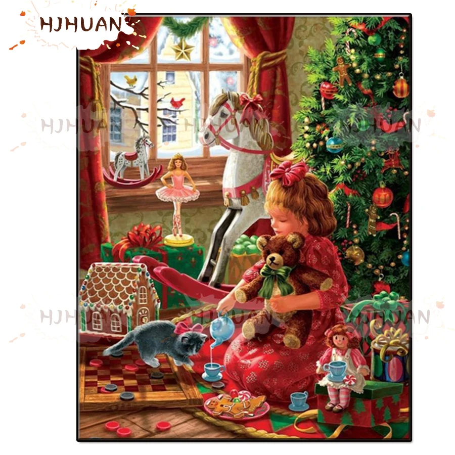 

3D Diy Cute little girl, gift, christmas tree, christmas present Diamond Painting Diamond art Embroidery Painting New Year Gift
