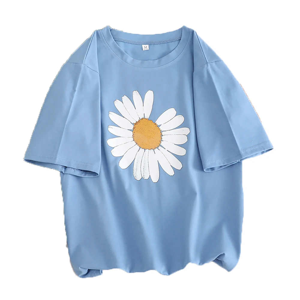 

Fresh Green T-shirt Woman Short Sleeve Aesthetic White Shirts Print T Shirt Flower Graphic Tshirt Female Plus Size Blue Tops 4XL