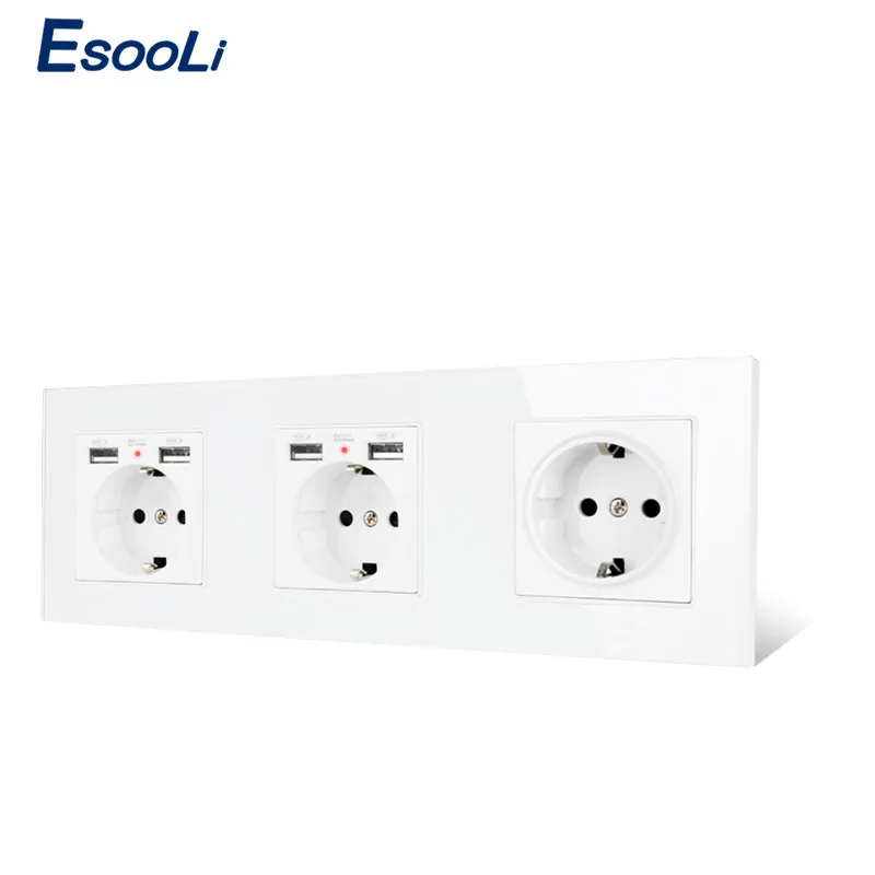 Esooli 3 банда настенная розетка стандарта ЕС с 2 usb зарядным портом для мобильного