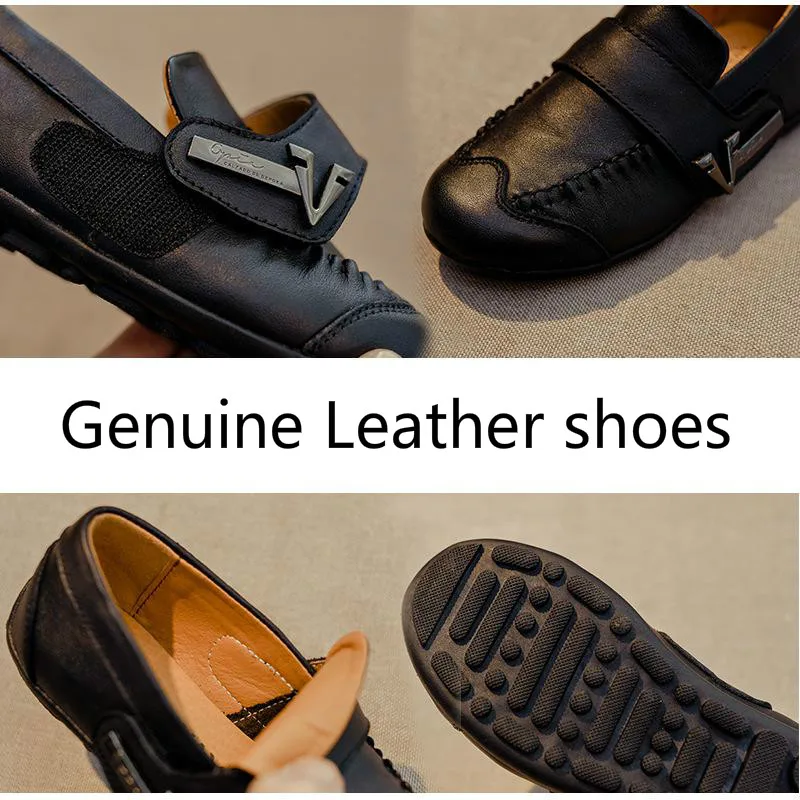 Туфли детские из натуральной кожи модная повседневная обувь на мягкой подошве в