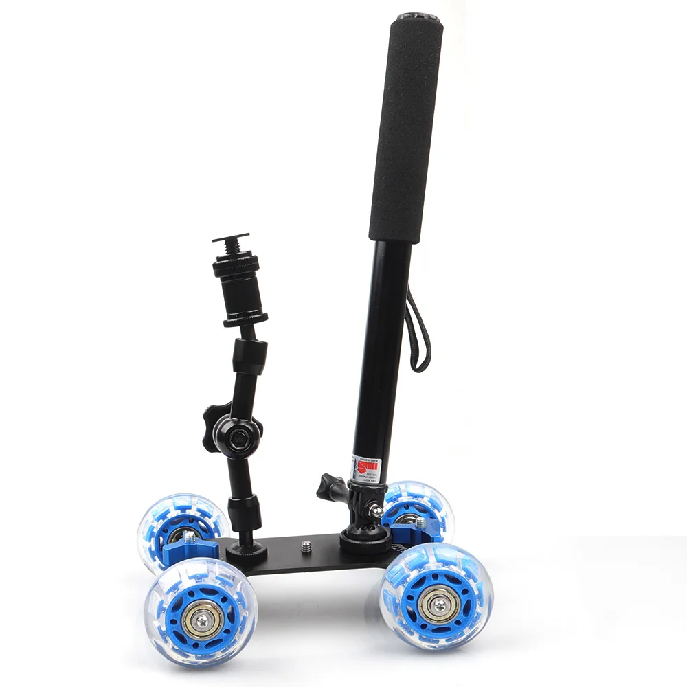 Купи Black/Blue DSLR Truck Skater 4 Wheel Table Dolly Slider Kit +Magic Arm +Monopod For Video Camera DSLR Accessories за 2,056 рублей в магазине AliExpress